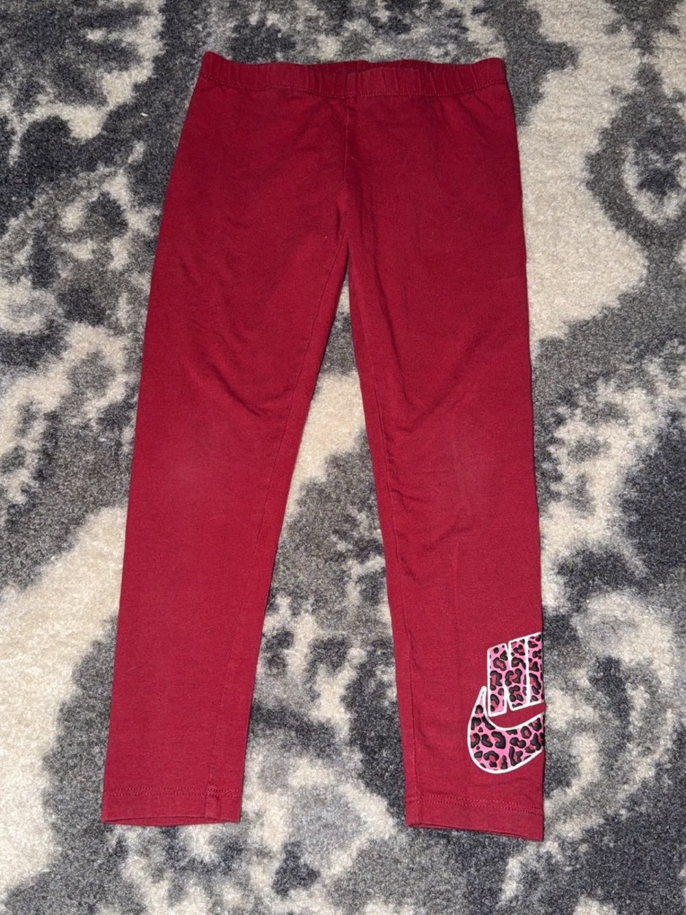 Nike Kids Burgundy Leggings with Leopard Swoosh